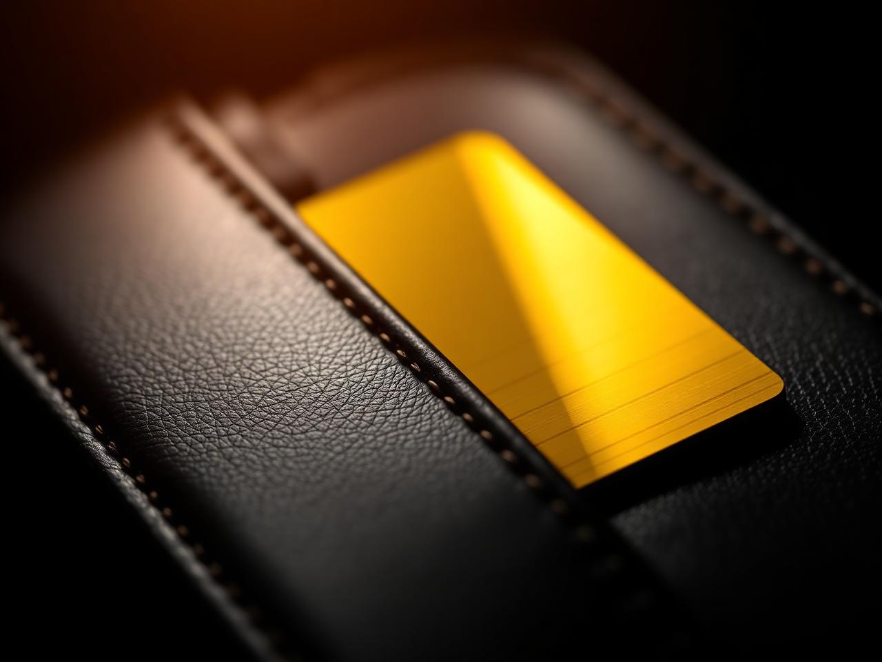 Slim gold tracker card sliding into a leather wallet slot